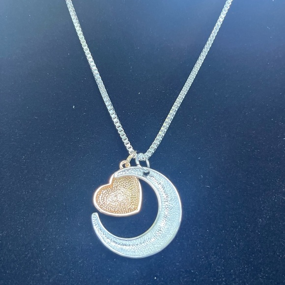 I Love You to the Moon and Back “Mom” Silver and Gold Moon/Heart charm necklace - Picture 8 of 11